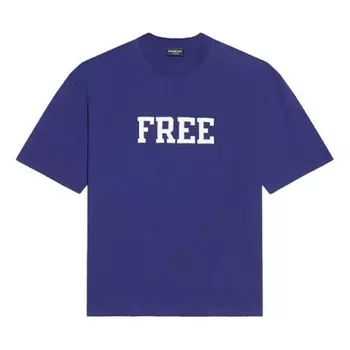 Футболка men's fw21 retro knit short sleeve navy blue Balenciaga, синий