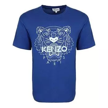 Футболка Men's KENZO SS21 Solid Color Tiger Head Printing Pattern Short Sleeve Royal blue, синий