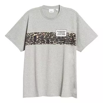 Футболка men's leopard print pattern printing short sleeve gray Burberry, серый