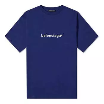 Футболка men's logo alphabet short sleeve blue Balenciaga, синий