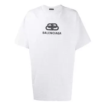 Футболка men's logo printing round neck short sleeve white Balenciaga, серый