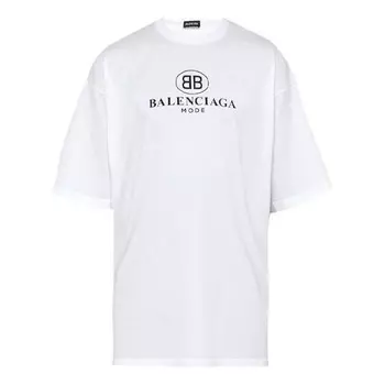 Футболка men's logo printing round neck short sleeve white Balenciaga, белый