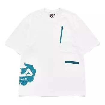 Футболка men's logo printing splicing sports loose short sleeve white Fila Fusion, бежевый