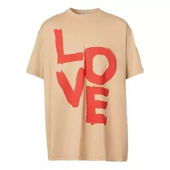 Футболка men's love pattern loose short sleeve yellow Burberry, коричневый