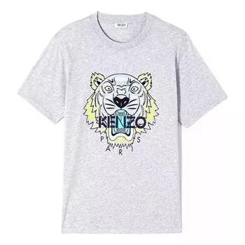 Футболка men's multi-color printing tiger head pattern short sleeve gray Kenzo, серый