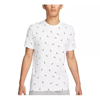 Футболка Men's Nike Logo Full Print Round Neck Pullover Short Sleeve White T-Shirt, Белый