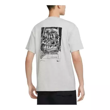 Футболка Men's Nike SB Back Graffiti Funny Pattern Printing Round Neck Short Sleeve Light Grey T-Shirt, Серый