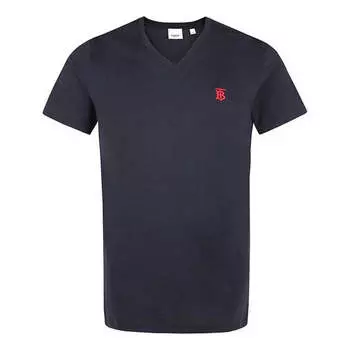 Футболка men's pattern v neck cotton short sleeve dark blue Burberry, синий
