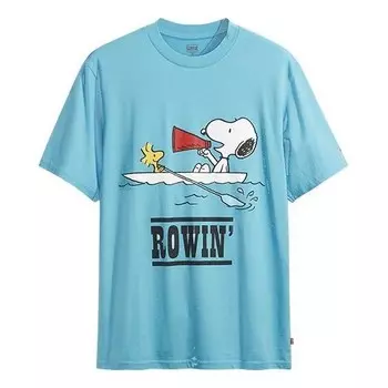 Футболка men's peanuts crossover cartoon printing short sleeve pullover short sleeve blue Levis, синий