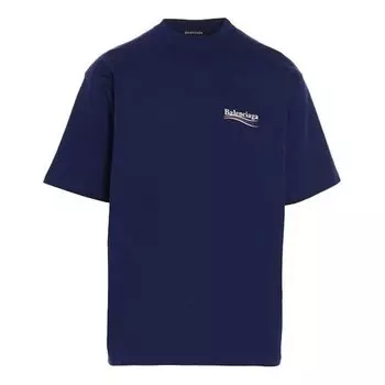 Футболка men's political campaign printing large version short sleeve navy blue Balenciaga, синий