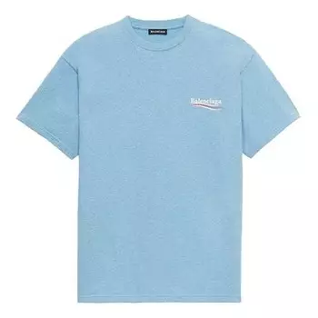 Футболка men's political campaign printing version round neck short sleeve blue Balenciaga, синий