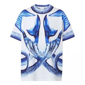 Футболка men's printing cotton loose short sleeve navy blue Burberry, синий