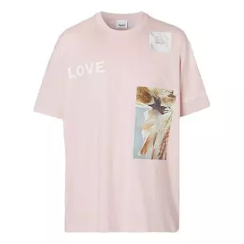 Футболка men's printing cotton short sleeve pink red Burberry, красный