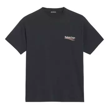 Футболка men's printing version short sleeve black Balenciaga, черный