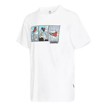 Футболка men's solid color chest pattern printing round neck short sleeve white Converse, белый