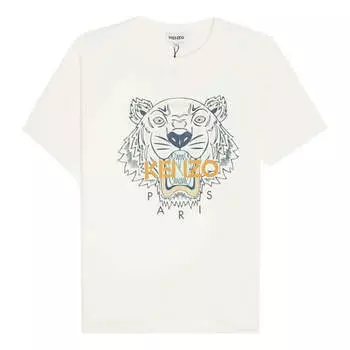 Футболка men's solid color printing round neck short sleeve white Kenzo, белый