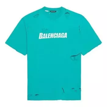 Футболка men's ss21 alphabet printing pattern hole round neck short sleeve green Balenciaga, зеленый