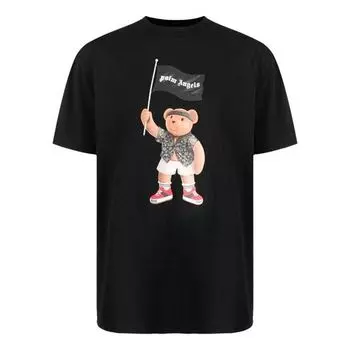 Футболка men's ss21 bear cartoon printing round neck short sleeve black Palm Angels, черный