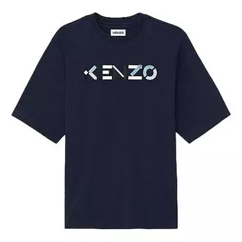Футболка men's ss21 colorblock logo casual short sleeve navy blue Kenzo, синий