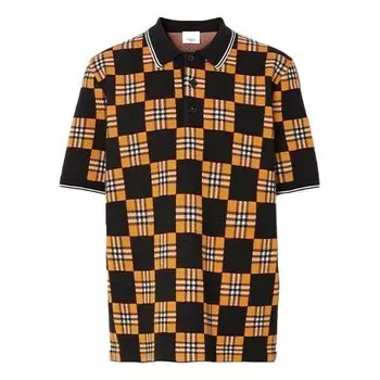 Футболка men's ss21 contrasting colors plaid jacquard short sleeve polo shirt orange Burberry, бежевый