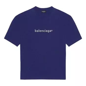 Футболка men's ss21 logo printing alphabet short sleeve blue Balenciaga, синий