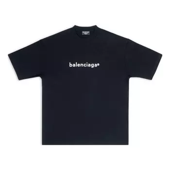 Футболка men's ss21 logo printing short sleeve black Balenciaga, черный