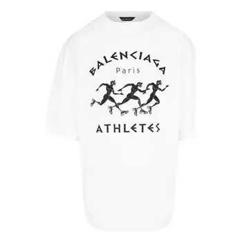 Футболка men's ss21 marathon running pattern printing logo short sleeve white Balenciaga, белый