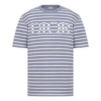 Футболка men's ss21 material stripe short sleeve blue Dior, синий