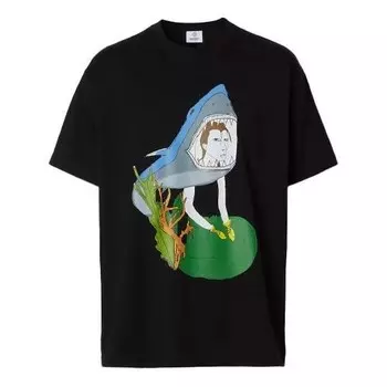 Футболка men's ss21 ocean sketch cartoon printing cotton loose short sleeve black Burberry, черный
