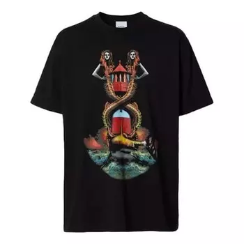 Футболка men's ss21 printing cotton loose short sleeve black Burberry, черный