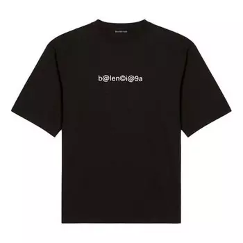 Футболка men's symbolic round neck alphabet printing short sleeve black Balenciaga, черный