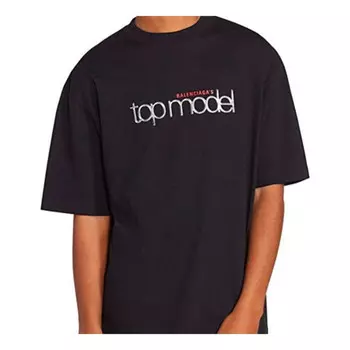 Футболка men's top model retro knit slim fit short sleeve black Balenciaga, черный