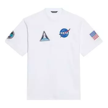 Футболка men's x nasa crossover fw21 loose round neck short sleeve white Balenciaga, белый