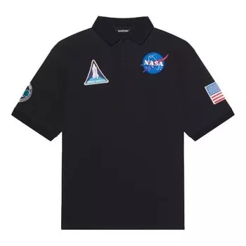Футболка men's x nasa crossover fw21 space printing cotton solid color polo shirt black Balenciaga, черный