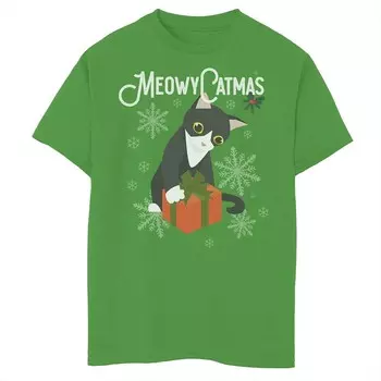 Футболка Meowy Catmas с рисунком «Рождественский подарок котенку» для мальчиков 8–20 лет Licensed Character, цвет Kelly