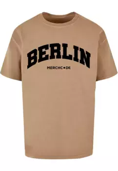Футболка Merchcode " Merchcode Men's Berlin Wording — футболка большого размера, пропитанная кислотой", бежевый