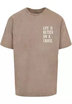 Футболка Merchcode "Мужская футболка большого размера Merchcode Life Is Better, вымытая кислотой", хаки
