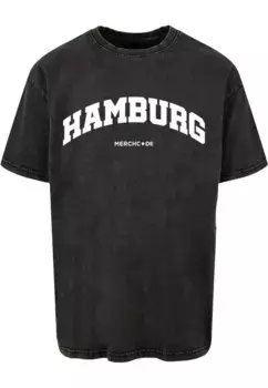 Футболка Merchcode "Мужская футболка Merchcode Hamburg Wording — футболка большого размера, пропитанная кислотой", черный