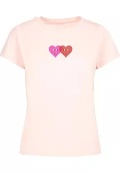 Футболка Merchcode Shirt Hugs & Love - Two Hearts, цвет light pink/dark pink