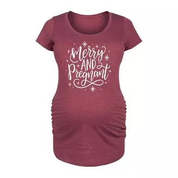Футболка Merry And Pregnant с рисунком для беременных Licensed Character, цвет Heather Red