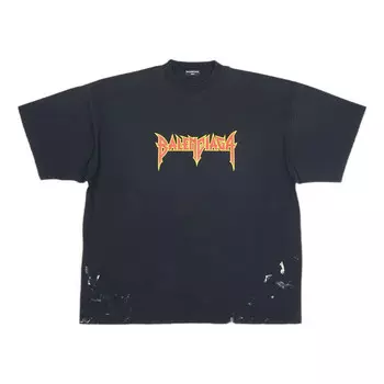 Футболка metallica short sleeve t-shirt oversized fit 'black orange' Balenciaga, черный