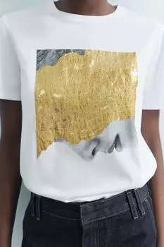 Футболка металлик ZARA, белый