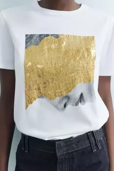 Футболка металлик ZARA, белый