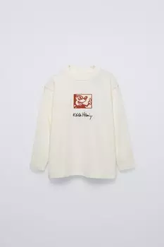 Футболка микки мауса disney и кита харинга ZARA, экрю