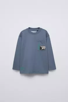 Футболка микки мауса disney и кита харинга ZARA, синий/серый