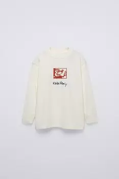 Футболка микки мауса disney и кита харинга ZARA, экрю