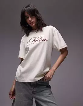 Футболка Milan премиум-класса с короткими рукавами и вышивкой Topshop цвета пахты