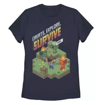 Футболка Minecraft для детей «Создавай, исследуй, выживай» с пейзажным портретом Licensed Character