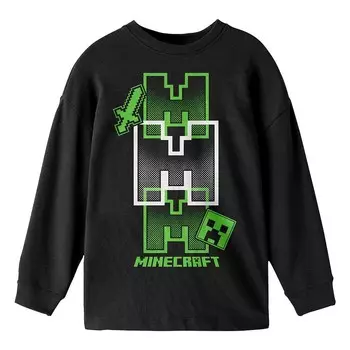 Футболка Minecraft Icon с повторяющимися длинными рукавами для мальчиков 8–20 лет Licensed Character, черный