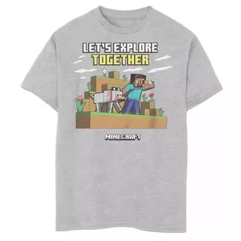 Футболка Minecraft Steve Dog для мальчиков 8–20 лет с рисунком «Давайте исследуем вместе» Minecraft